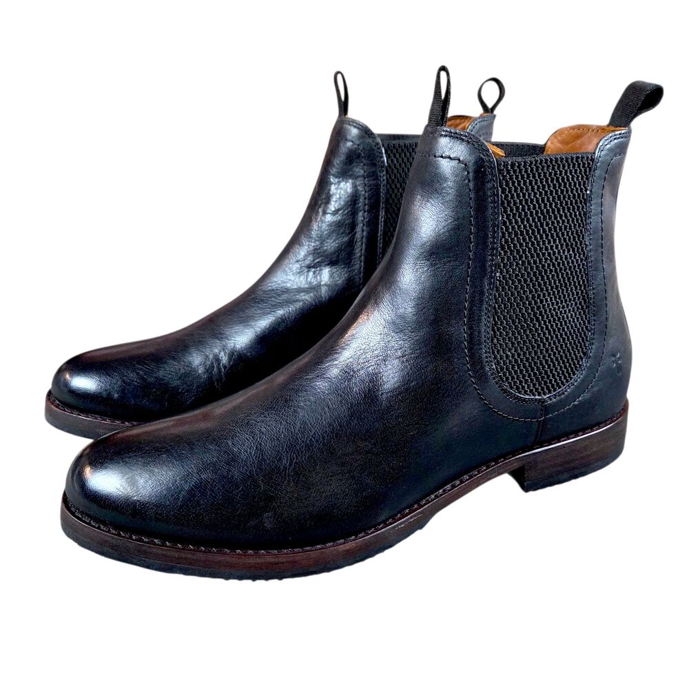 Frye Sawyer Black Smooth Leather Chelsea Boots Goodyear Welt Men's Size 10.5 NEW
